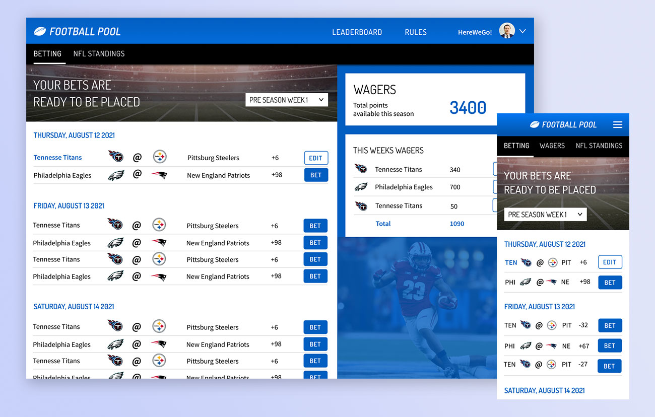 Football Pool home page UI screenshot