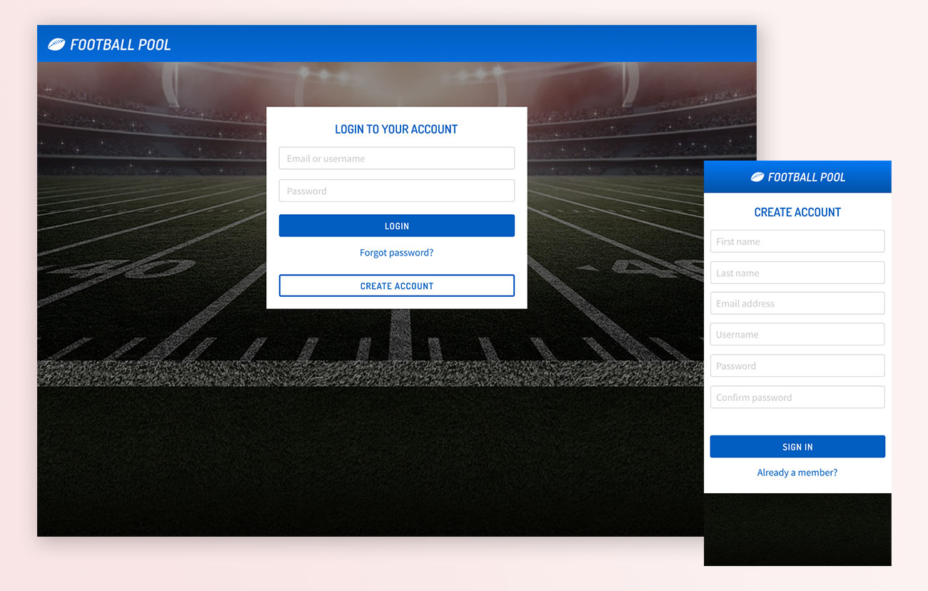 Football Pool Login UI screenshot